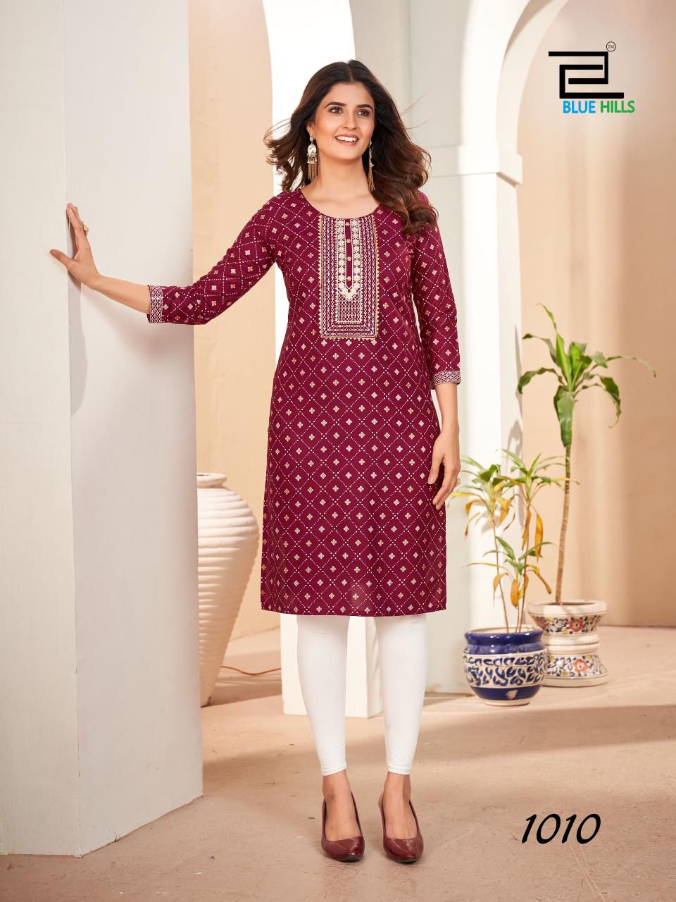 KURTIS -Zari Sequence & thread Embroidery With Lace Work