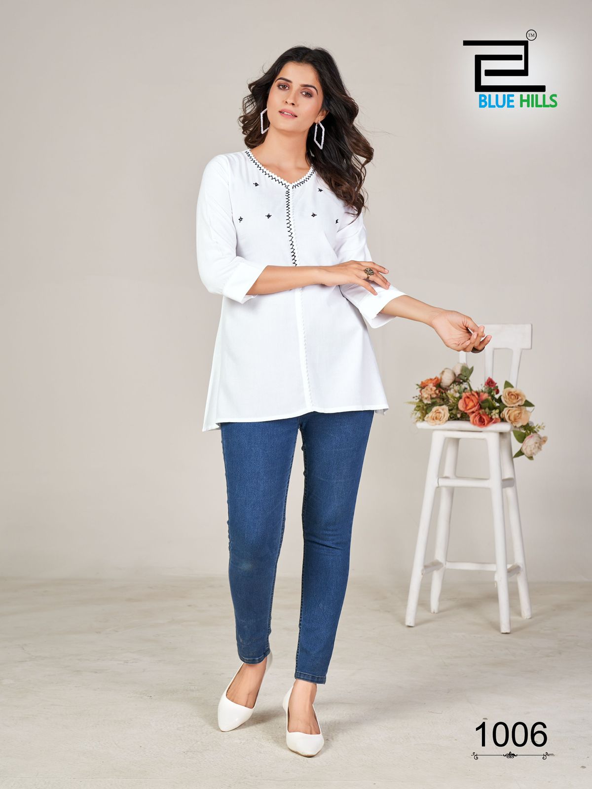 SHORT TOPS- Moti work touch Daily Wear (BLUE HILLS)