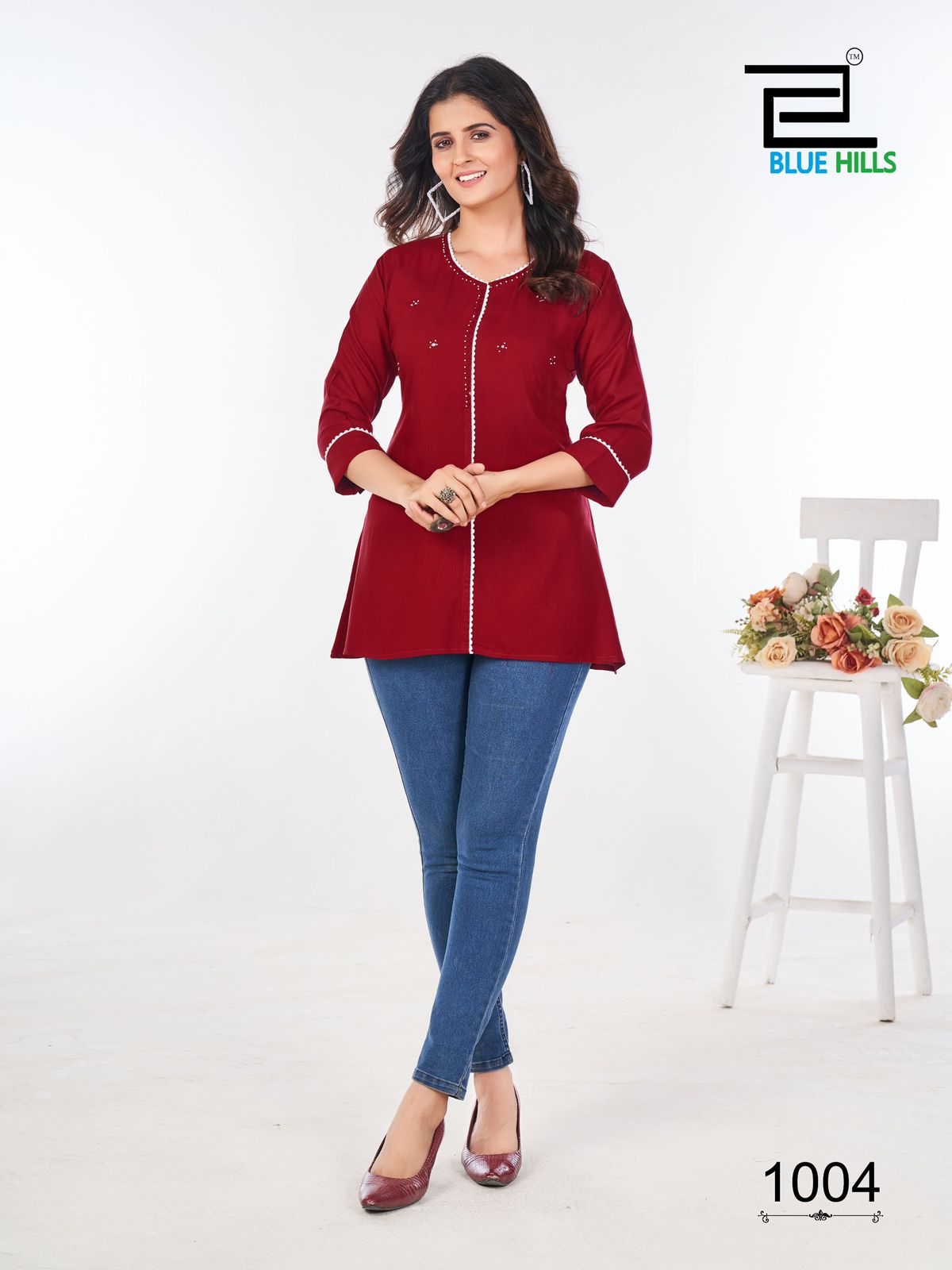 SHORT TOPS- Moti work touch Daily Wear (BLUE HILLS)