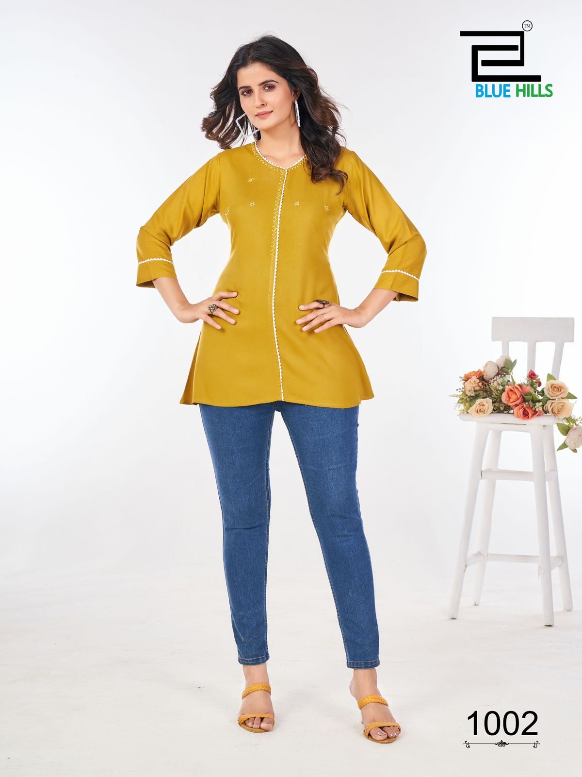 SHORT TOPS- Moti work touch Daily Wear (BLUE HILLS)