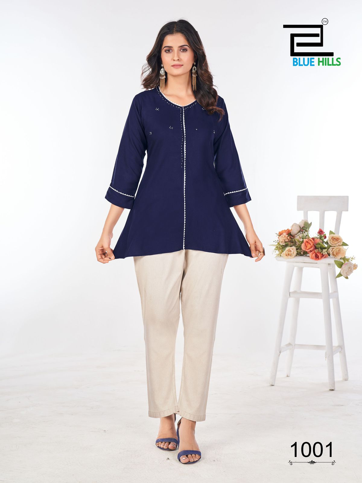 SHORT TOPS- Moti work touch Daily Wear (BLUE HILLS)