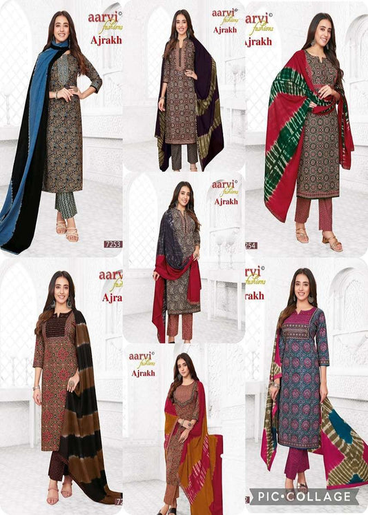 KURTIS- Aarvi Ajrakh -Kurti Pant With Dupatta 3PCS