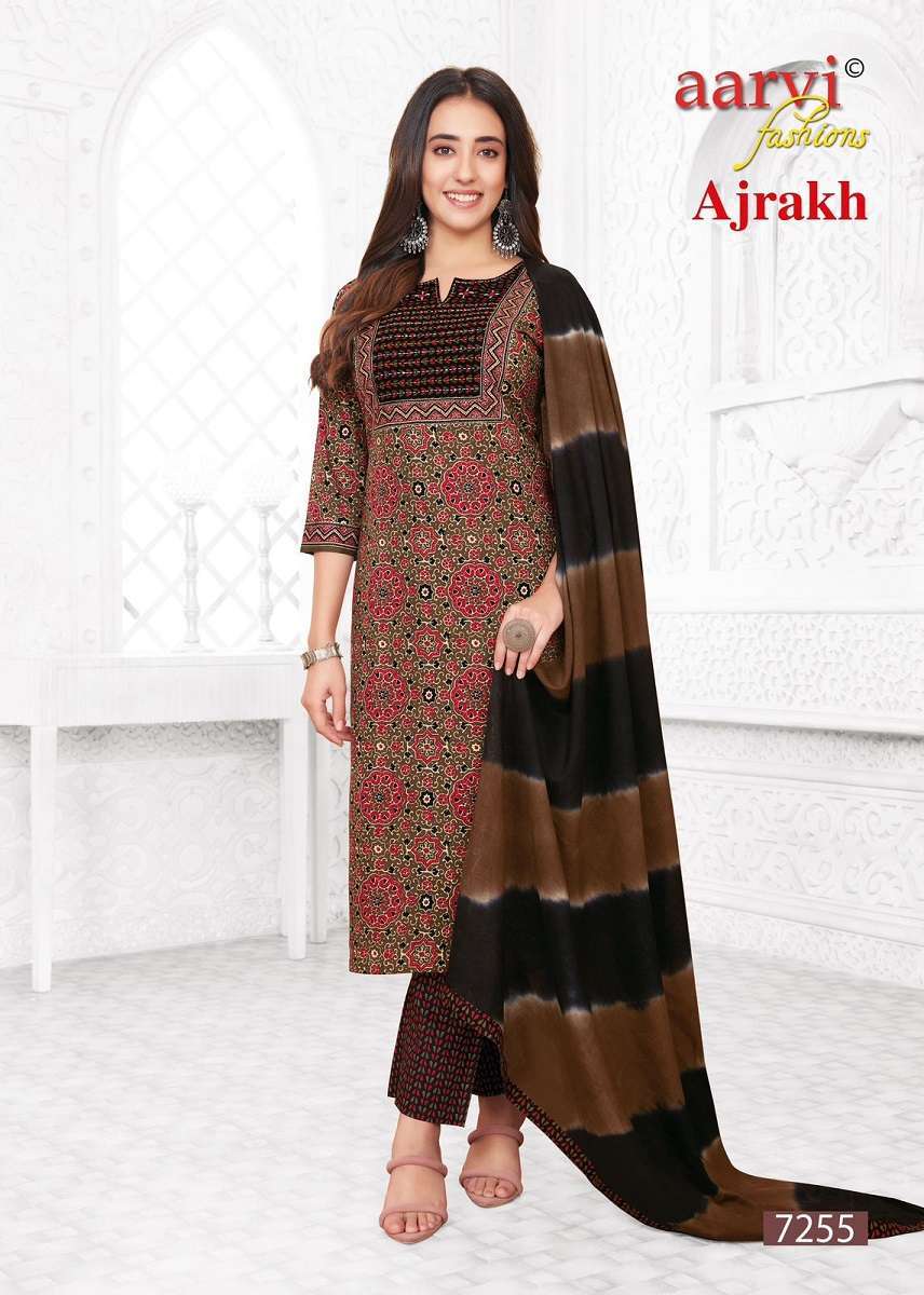 KURTIS- Aarvi Ajrakh -Kurti Pant With Dupatta 3PCS