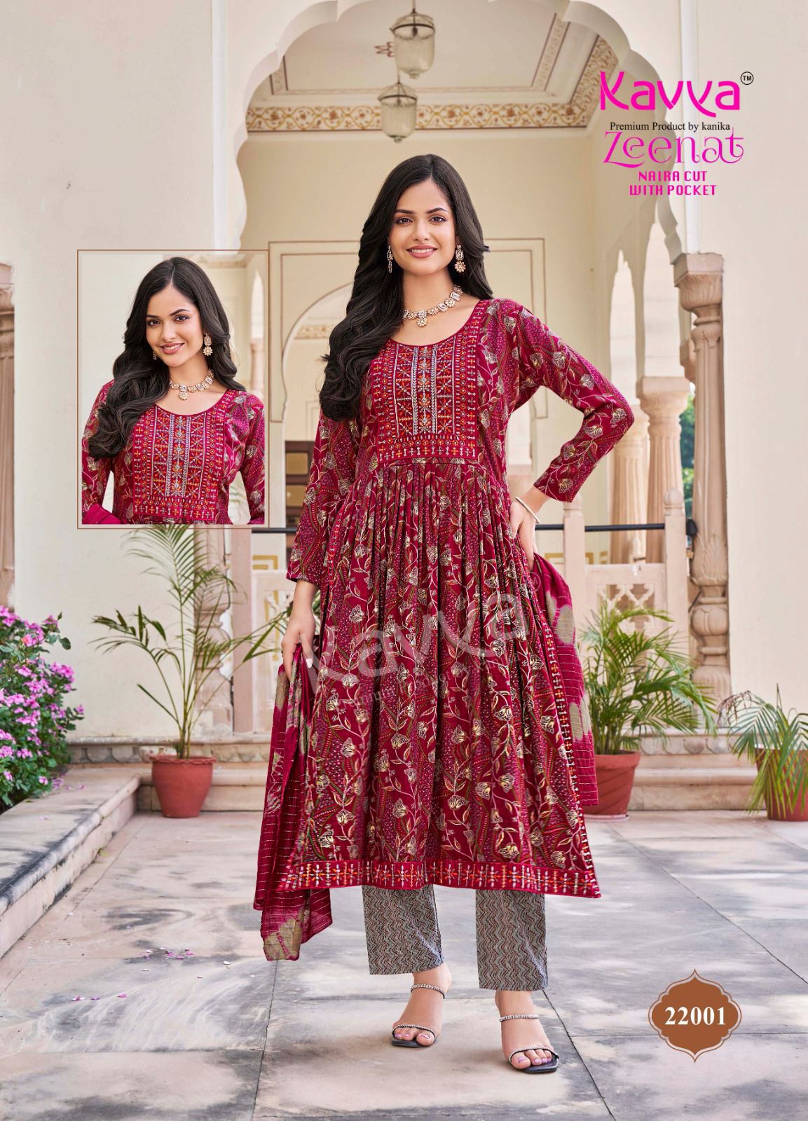 KURTIS- Nayra cut Kurtis & Embrodiery on neck and daman with sides 3PCS