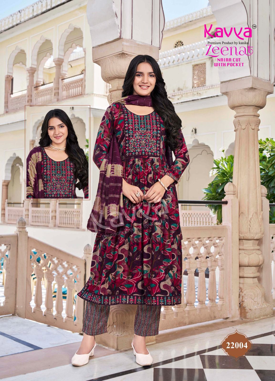 KURTIS- Nayra cut Kurtis & Embrodiery on neck and daman with sides 3PCS