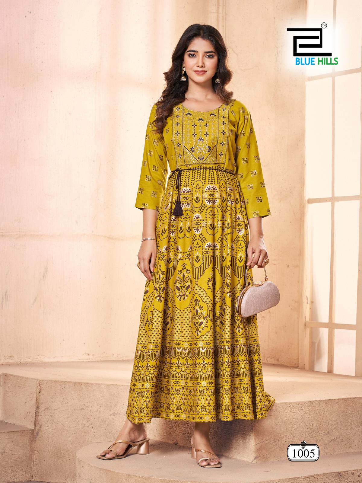 KURTIS- Anarkali Gown With Classic Neck Embroidery With Belt