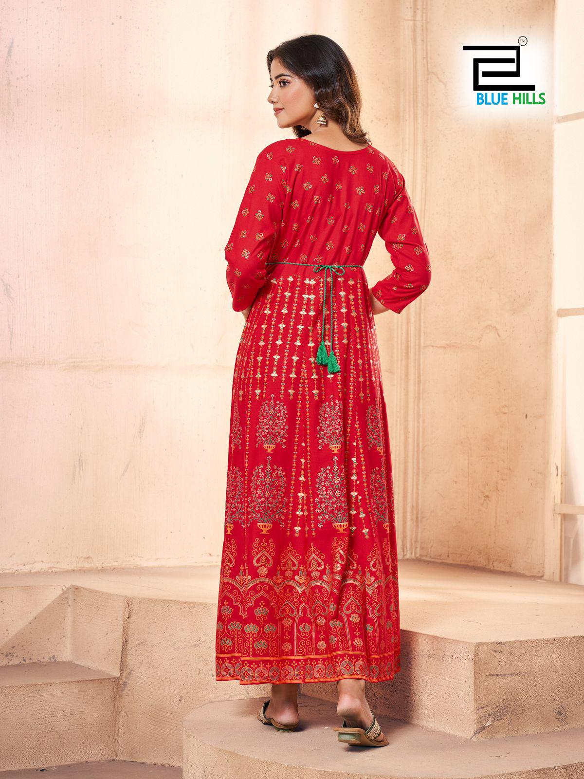 KURTIS- Anarkali Gown With Classic Neck Embroidery With Belt