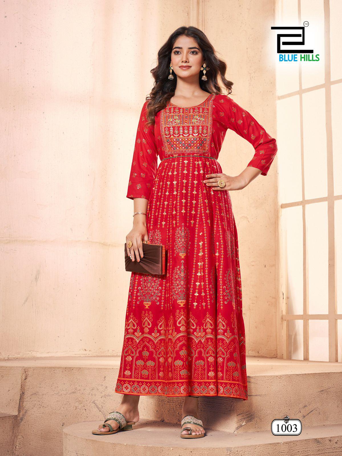 KURTIS- Anarkali Gown With Classic Neck Embroidery With Belt