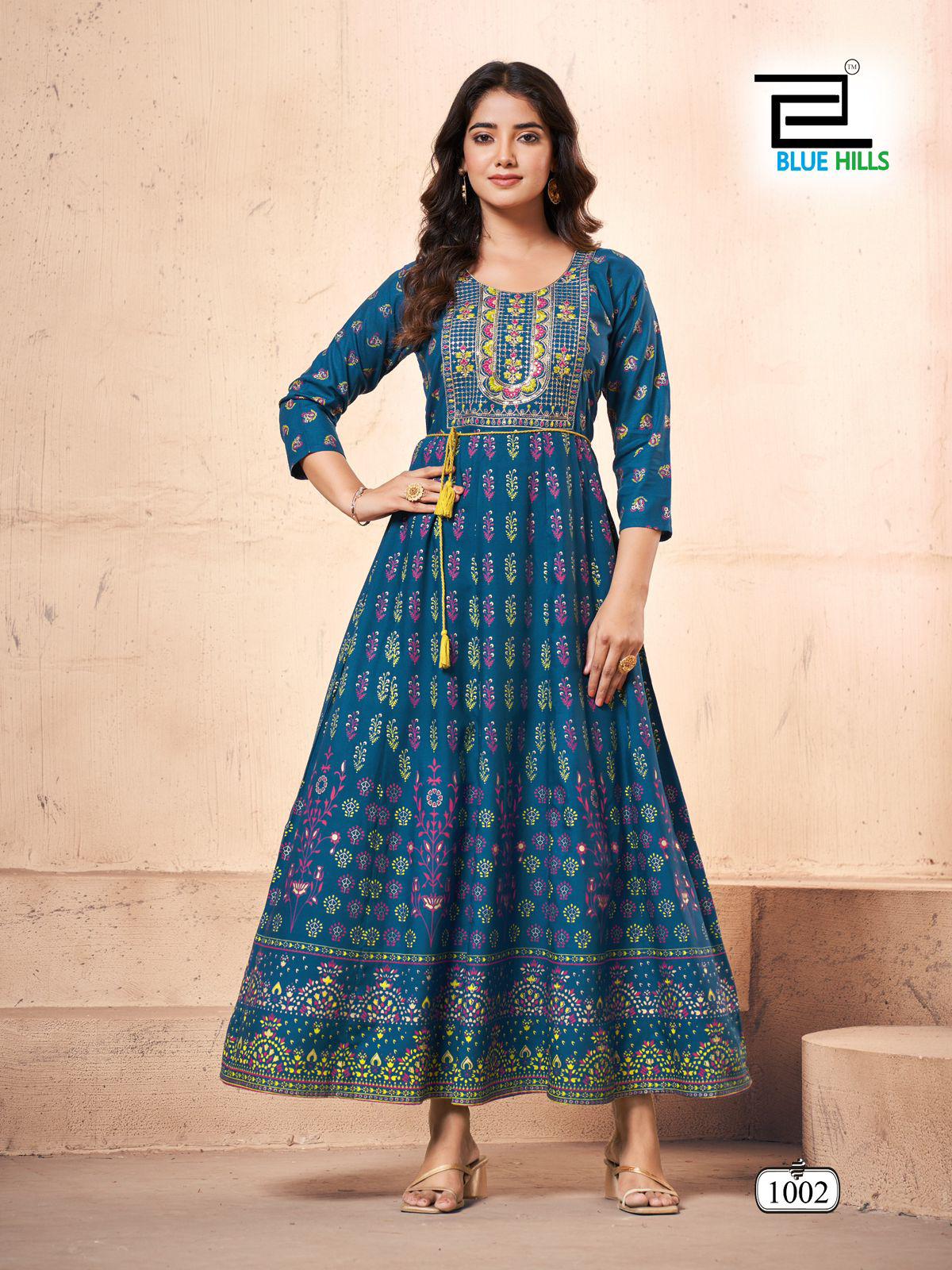 KURTIS- Anarkali Gown With Classic Neck Embroidery With Belt