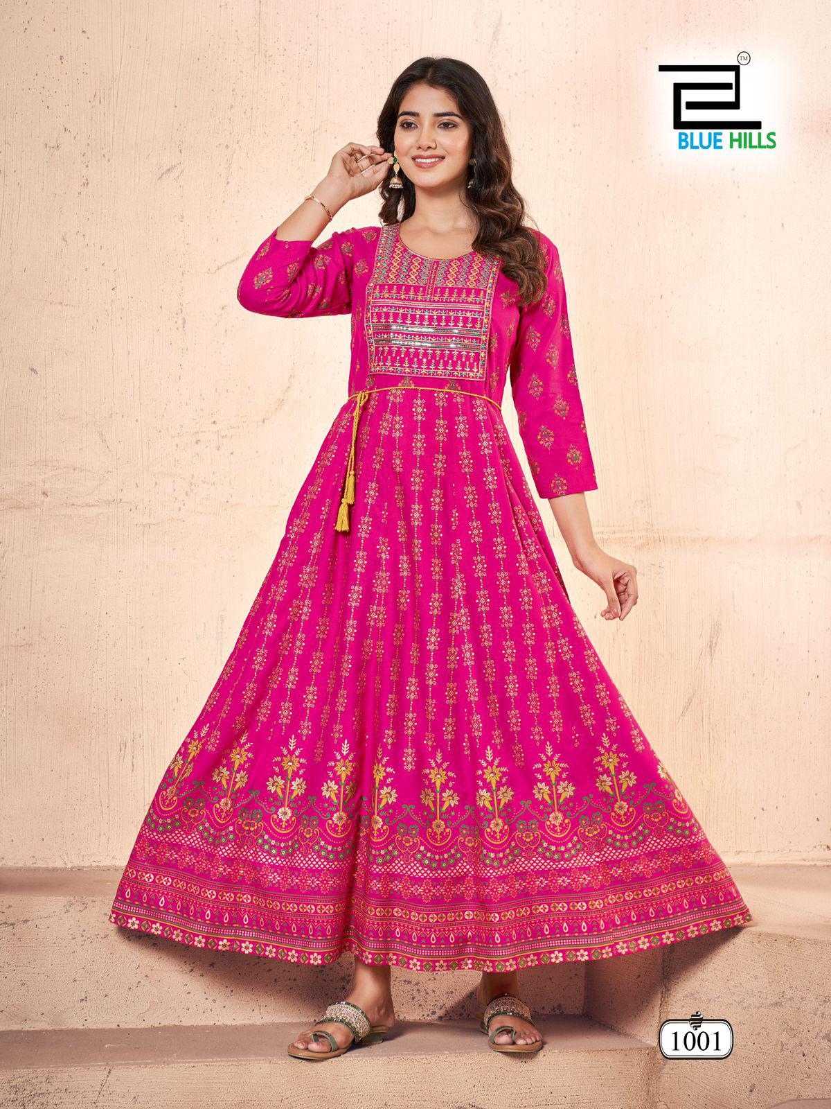 KURTIS- Anarkali Gown With Classic Neck Embroidery With Belt