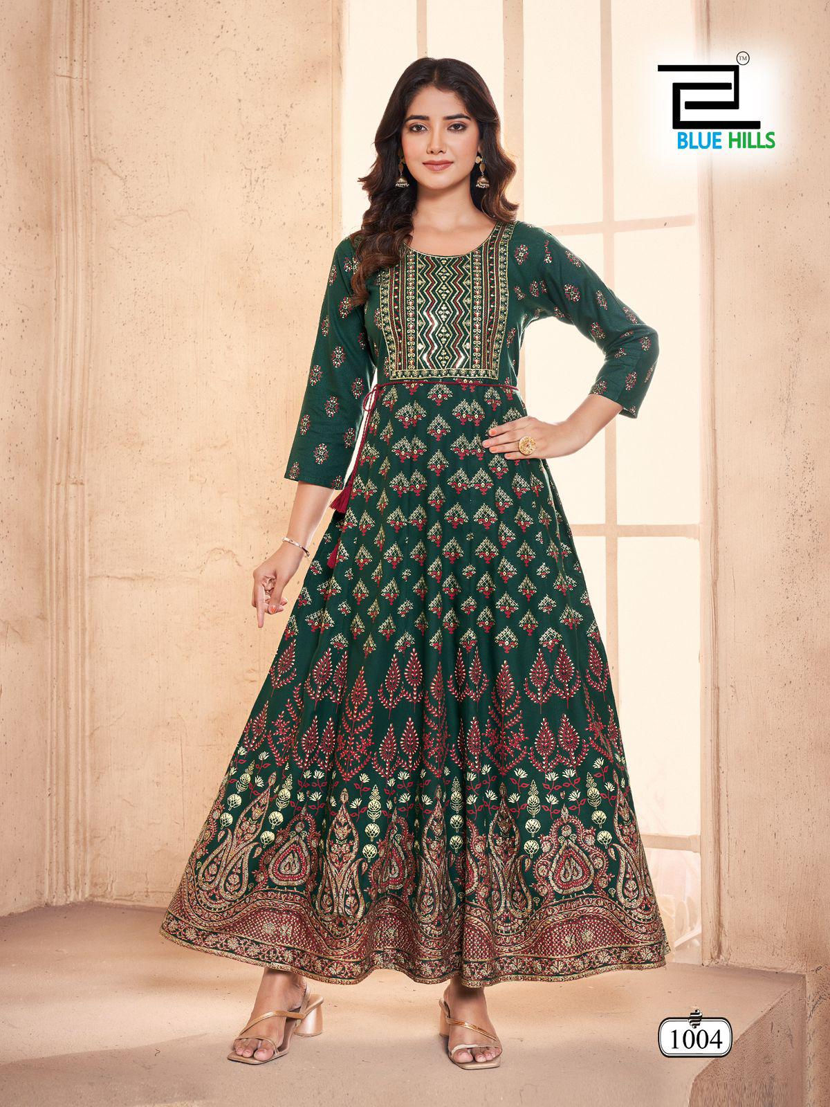 KURTIS- Anarkali Gown With Classic Neck Embroidery With Belt