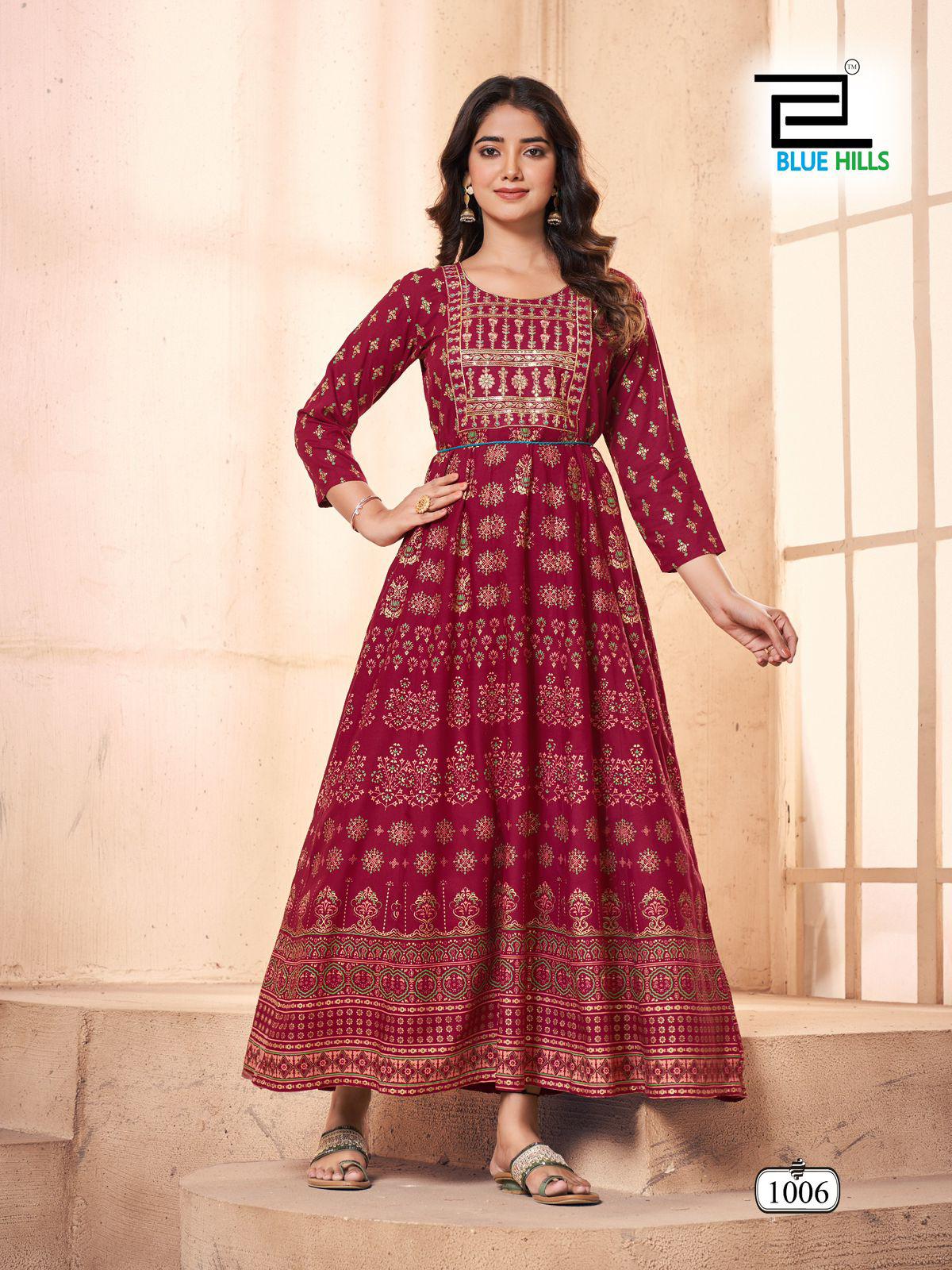 KURTIS- Anarkali Gown With Classic Neck Embroidery With Belt