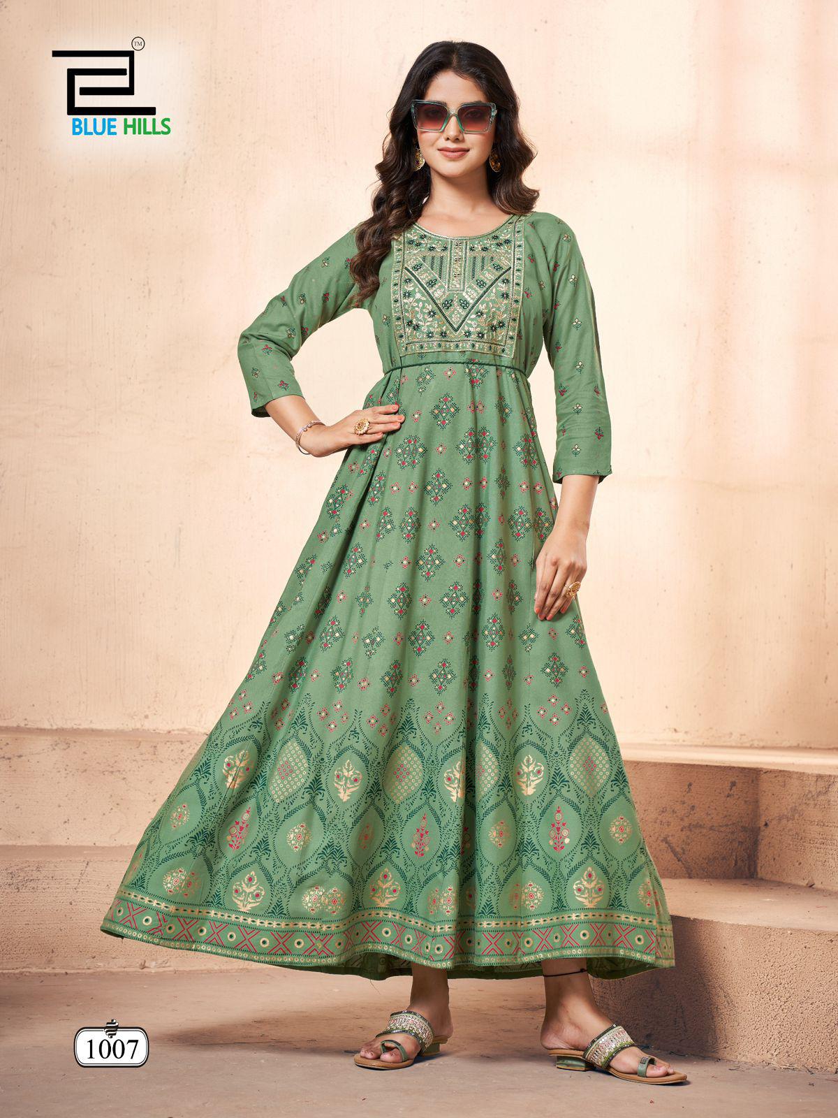 KURTIS- Anarkali Gown With Classic Neck Embroidery With Belt