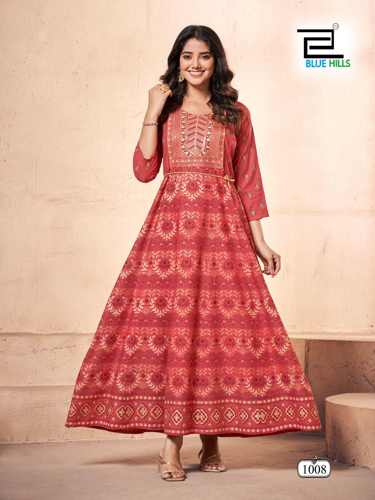 KURTIS- Anarkali Gown With Classic Neck Embroidery With Belt