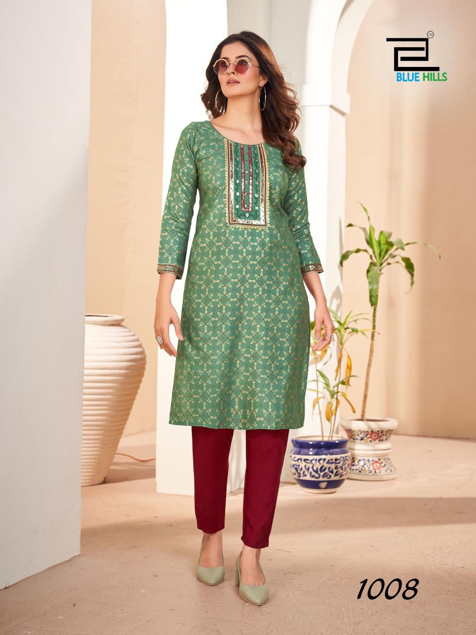 KURTIS -Zari Sequence &amp; thread Embroidery With Lace Work