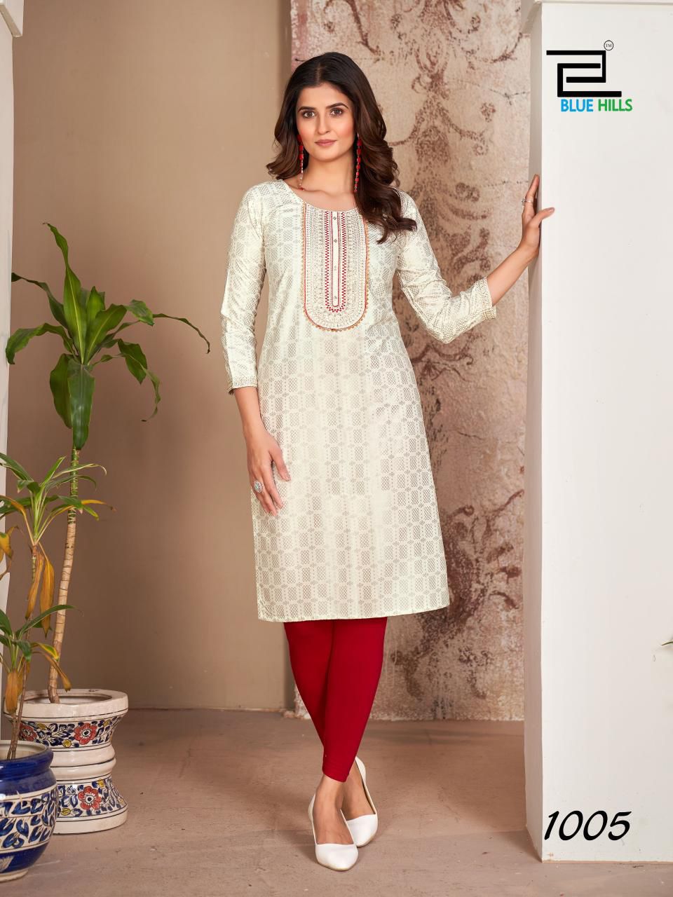 KURTIS -Zari Sequence &amp; thread Embroidery With Lace Work