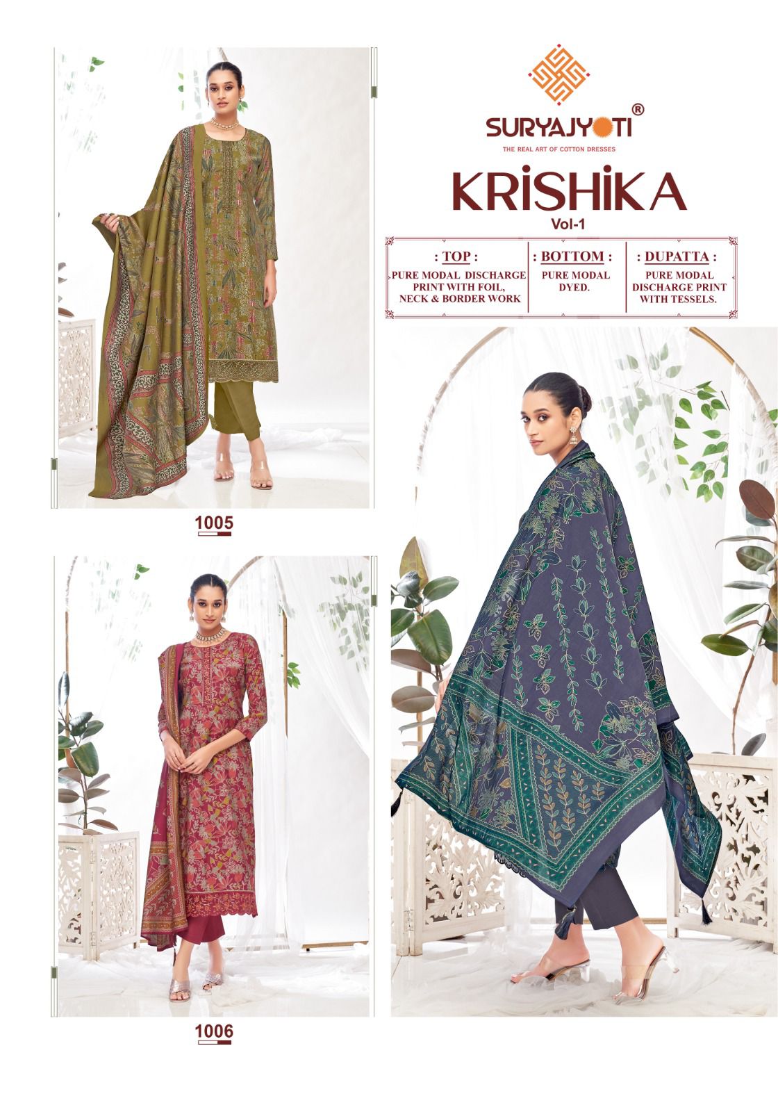 KURTIS-  Pure Modal Discharge Print With Foil Neck Border Work 3PCS